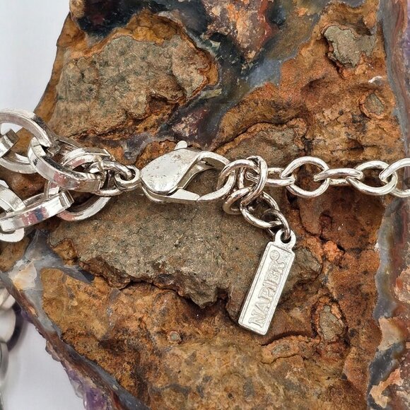 Napier Multi Tone Heavy Link Double Chain 16" Necklace w/ Gold Circle Pendant - Picture 2 of 7